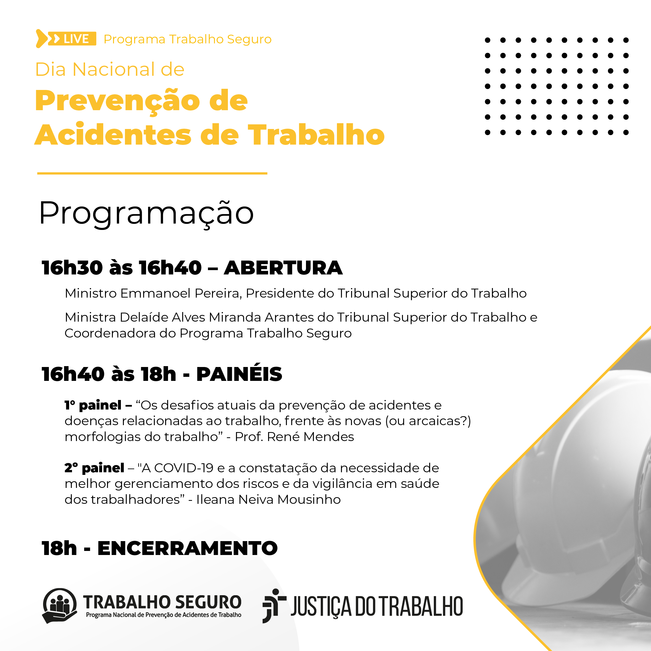 Cartaz live trabalho seguro. Evento será dia 27 de julho de 2022, às 16h30